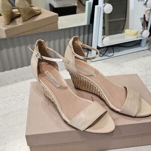 Pura Lopez Nude Ankle-Strap Wedge Sandals